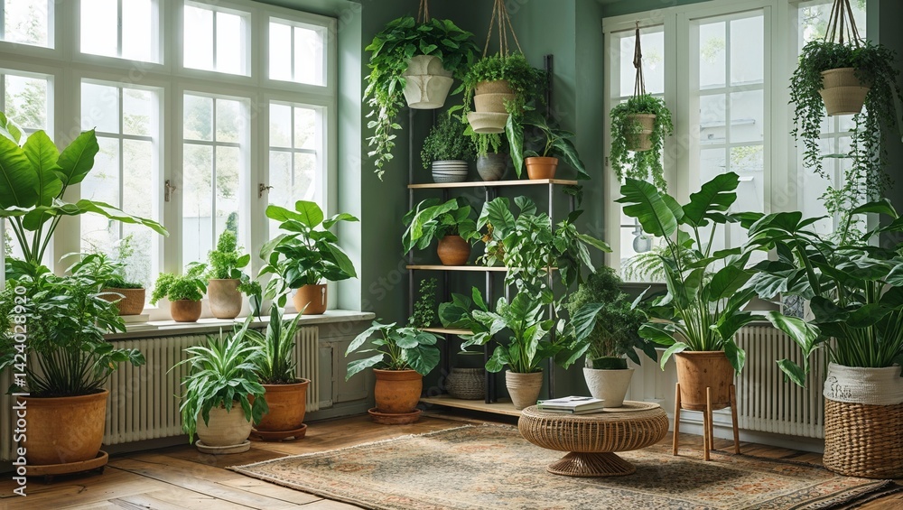 Fototapeta premium Green plants breathe life into every corner of the room