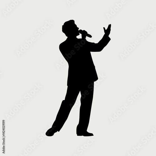 Silhouette of Vocalist: Man Singing with Microphone and Expressive Gesture