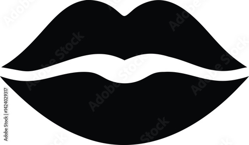 Seductive Black Lips Icon Silhouette with Transparent Background Element