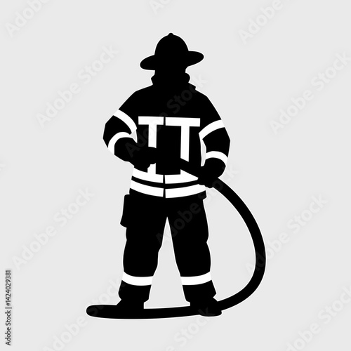 Silhouette of a Firefighter Holding Hose - Emergency Services Icon