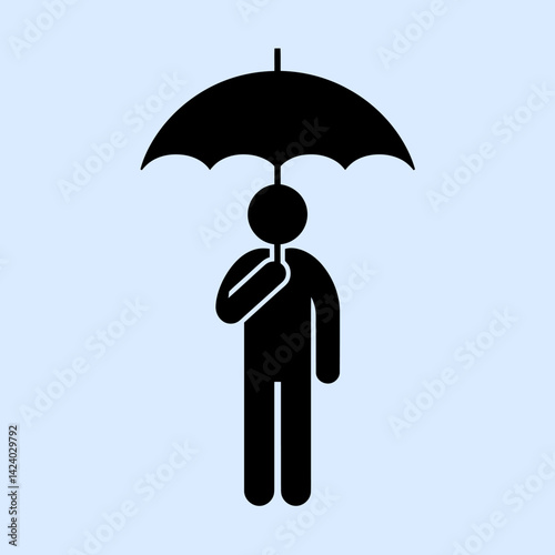 Protection Icon: Stick Figure with Umbrella Graphic for Insurance Concepts