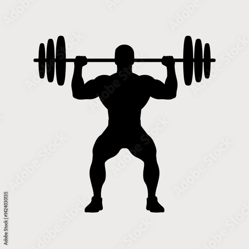 Weightlifter Silhouette Squatting with Barbell, Gym Training Graphic