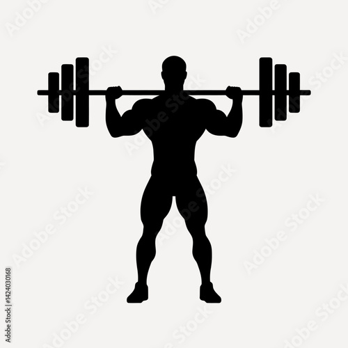 Weightlifting Silhouette: Muscular Man Lifting Barbell in Dark Tone