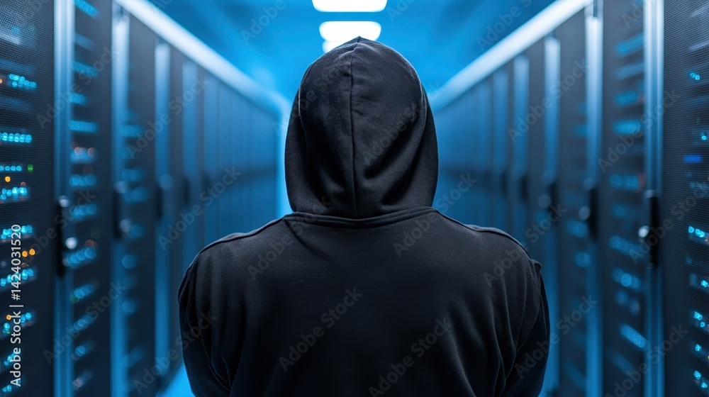 A black hoodie figure stands in an illuminated tech corridor, emphasizing mystery and isolation while hinting at the allure of hidden knowledge and potential. A black hoodie figure stands in an illuminated tech corridor, emphasizing mystery and isolation while hinting at the allure of hidden knowledge and potential.
