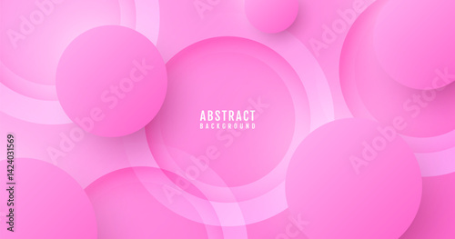 3D pink abstract background overlap layer on bright space with circles effect decoration. Modern graphic design element cutout style concept for web banner, art, flyer, card, or brochure cover