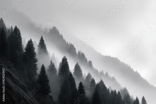 Fototapeta Naklejka Na Ścianę i Meble -  serene landscape of fog or smoke subtly enveloping scene evoking curiosity and imagination