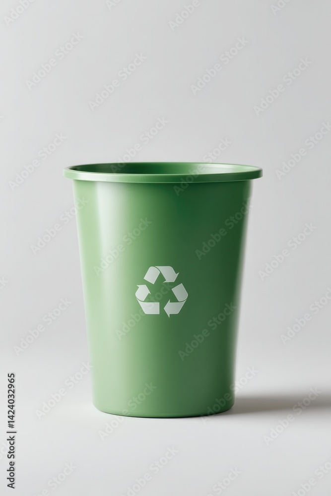 simple recycling bin stands against plain white background simple recycling bin stands against plain white background