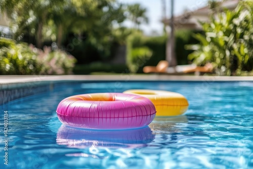  pristine pool with colorful floaties 