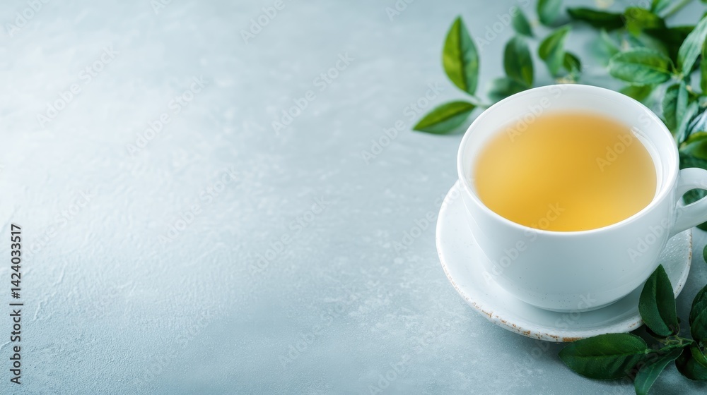 A serene image of a cup of warm herbal tea surrounded by fresh green leaves, evoking feelings of tranquility and refreshing moments in your daily routine or meditation. A serene image of a cup of warm herbal tea surrounded by fresh green leaves, evoking feelings of tranquility and refreshing moments in your daily routine or meditation.