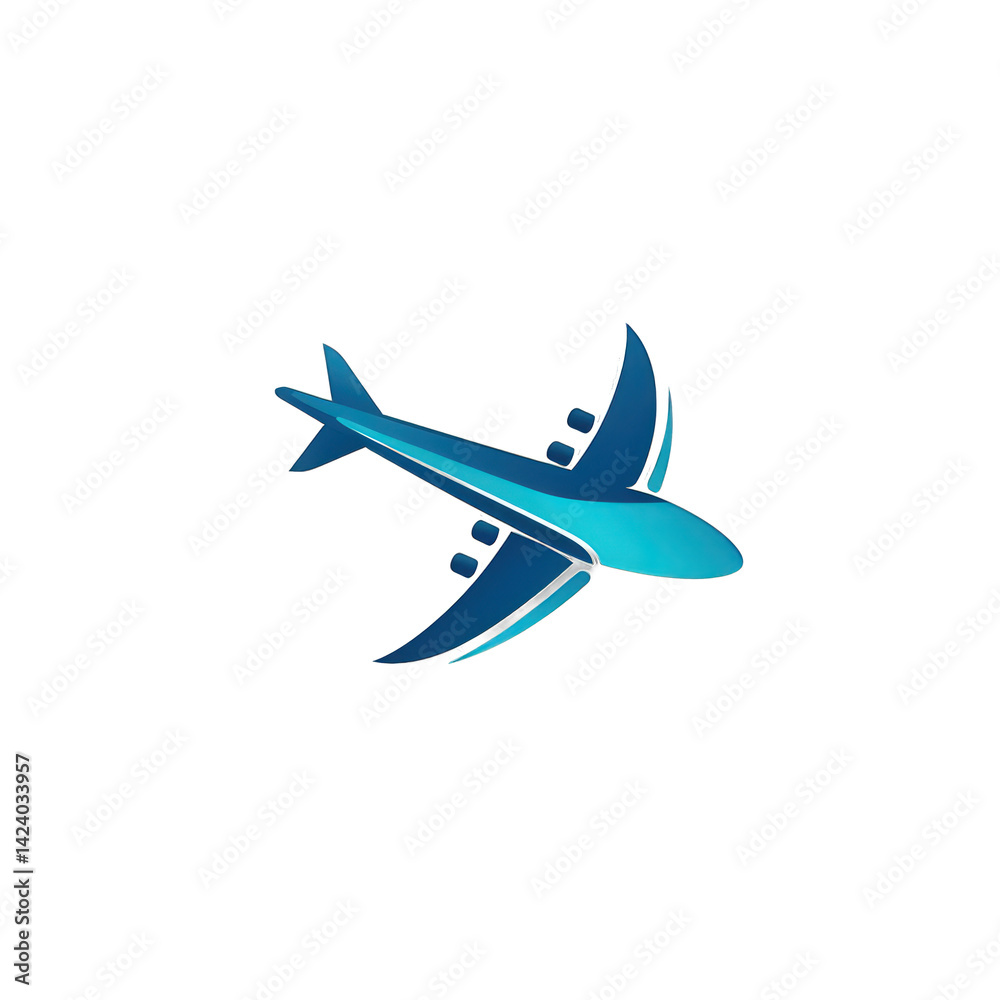 Fototapeta premium A sleek blue airplane icon soaring through a clear sky, symbolizing travel and aviation, perfect for transportation and travel-related projects , isolated on white or transparent png