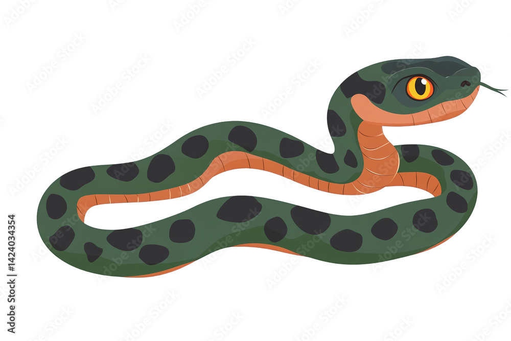 Naklejka premium Illustration of Green Snake with Orange Markings on Transparent Background