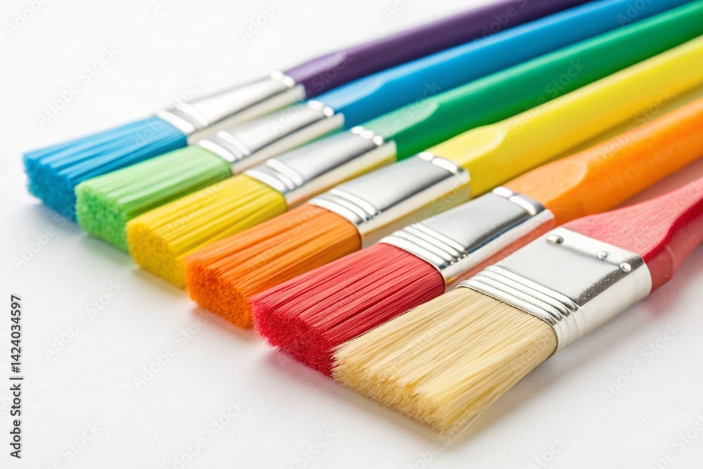 Close Up of Colorful Paint Brushes on White Background - generated by ai Close Up of Colorful Paint Brushes on White Background - generated by ai