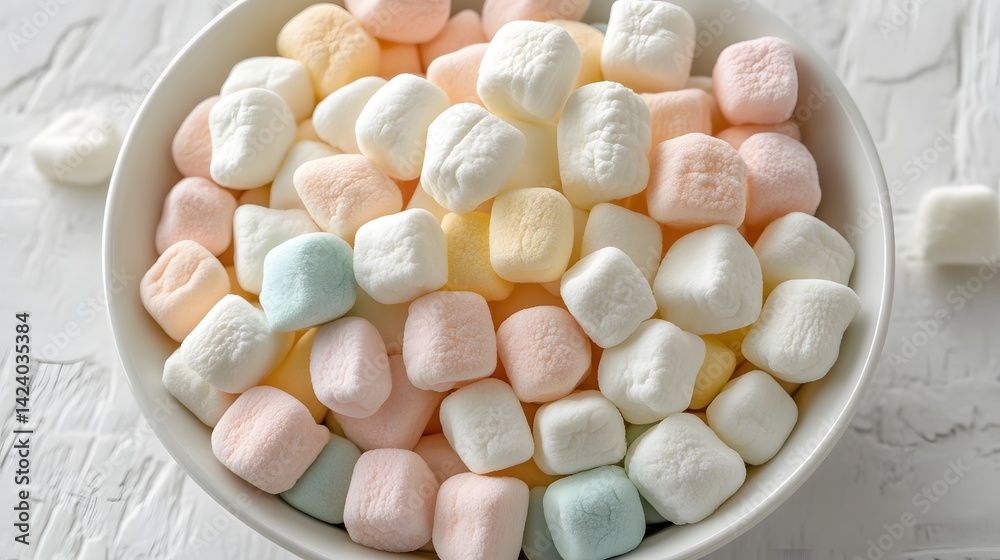 Top View of Colorful�Mini Marshmallows�in a Bowl on a White Background. Top View of Colorful�Mini Marshmallows�in a Bowl on a White Background.