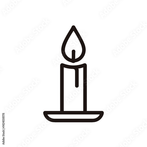 Minimalist black line art candle icon on transparent background  