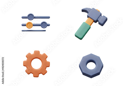 Hammer and Gear 3D Icon Setting & Tools Theme