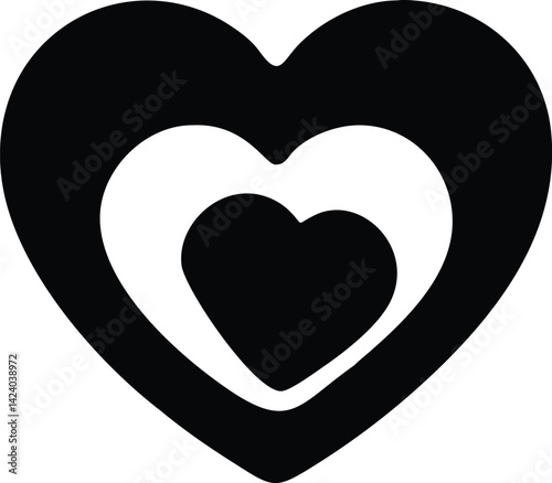 Nested Heart Icon Silhouette with Transparent Background for Love Symbol Design