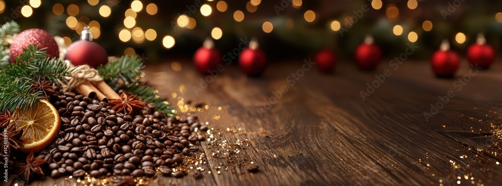 Indulging in Festive Coffee and Oranges Amidst Cheerful Holiday Decorations and Lights