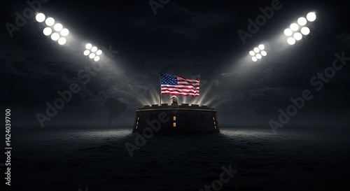 Obraz na płótnie A large American flag is lit up in the dark resistance trade w salonie
