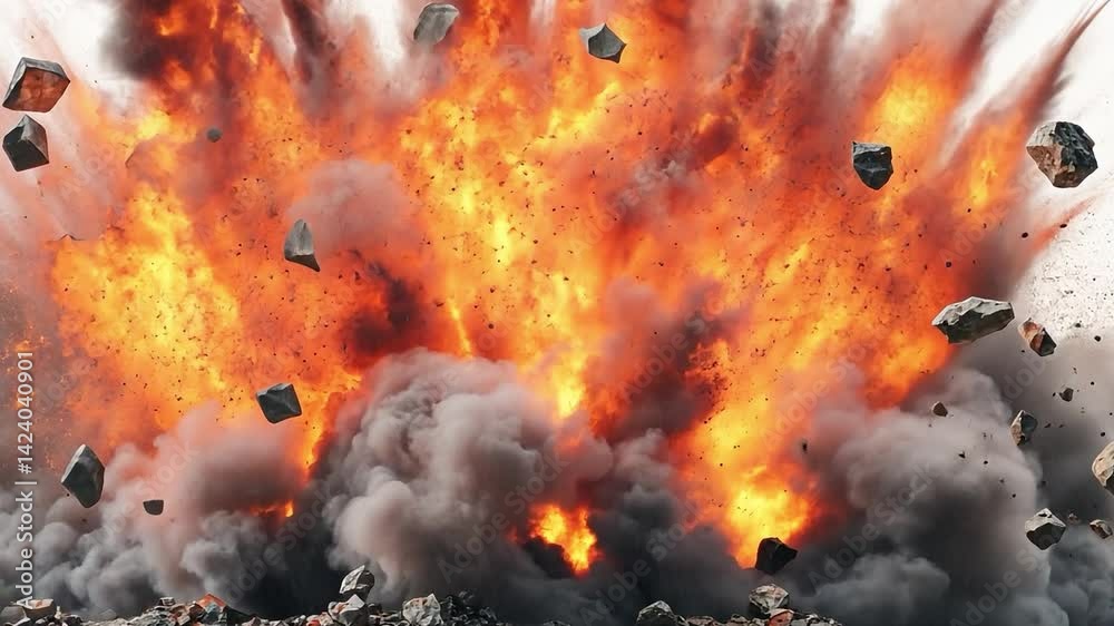 Massive Explosion: A powerful explosion with intense fire and debris. Capturing the raw power and destructive force of a massive blast.