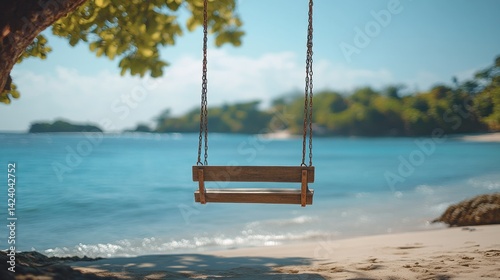 Obraz na płótnie Wooden swing on a tropical beach w salonie