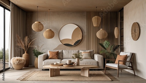 Minimalist design with earthy tones and natural materials