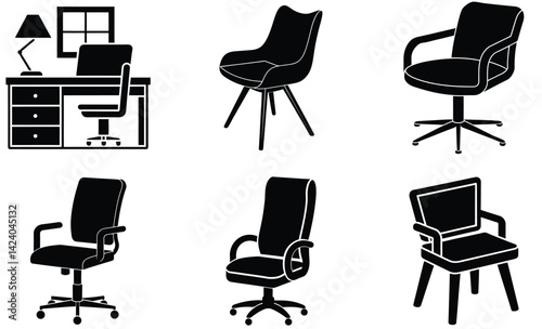 Set of different office chairs vector illustrations  design