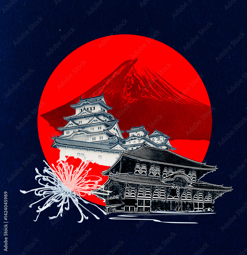 Art collage and design of a Japanese traditional travel destinations