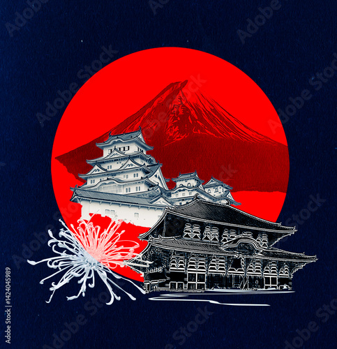 Art collage and design of a Japanese traditional travel destinations
