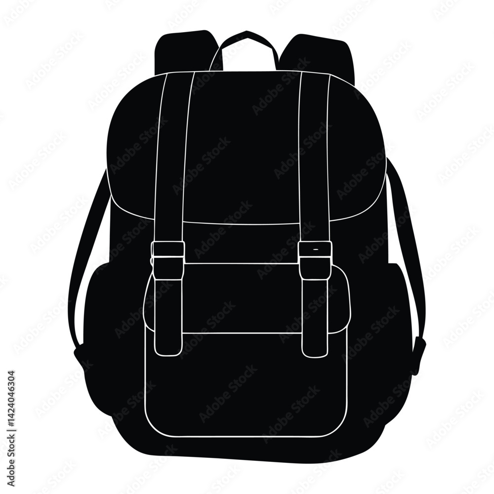Fototapeta premium isolated Black vector army backpack on white background
