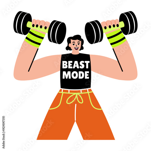 A man doing dumbbell workout, flat sticker 