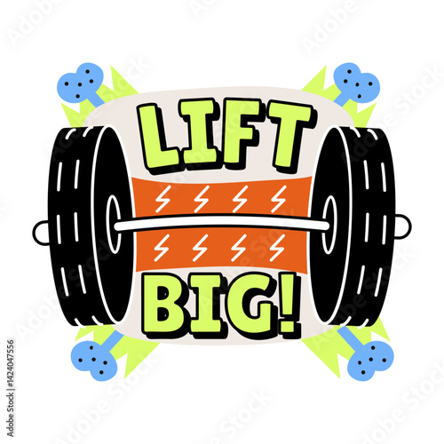 Power lift barbell with large weight, flat sticker 