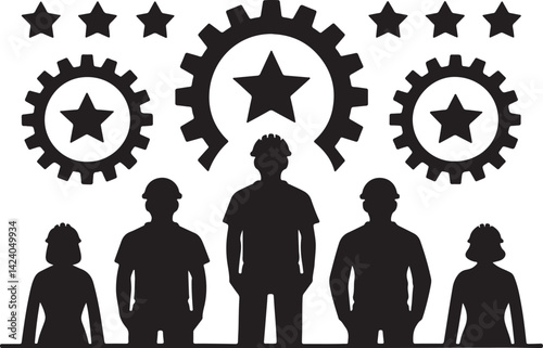 Set of 6 silhouette icons related to cooperation. Flat black color icon collection. Editable filled design art. Vector illustration.