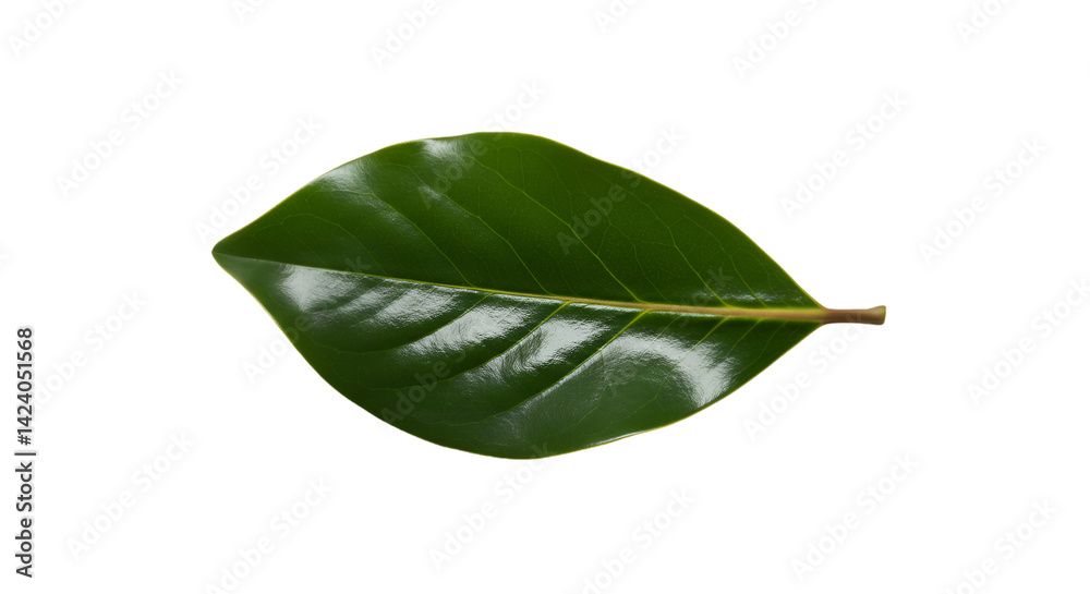 Obraz premium Single green leaf black background