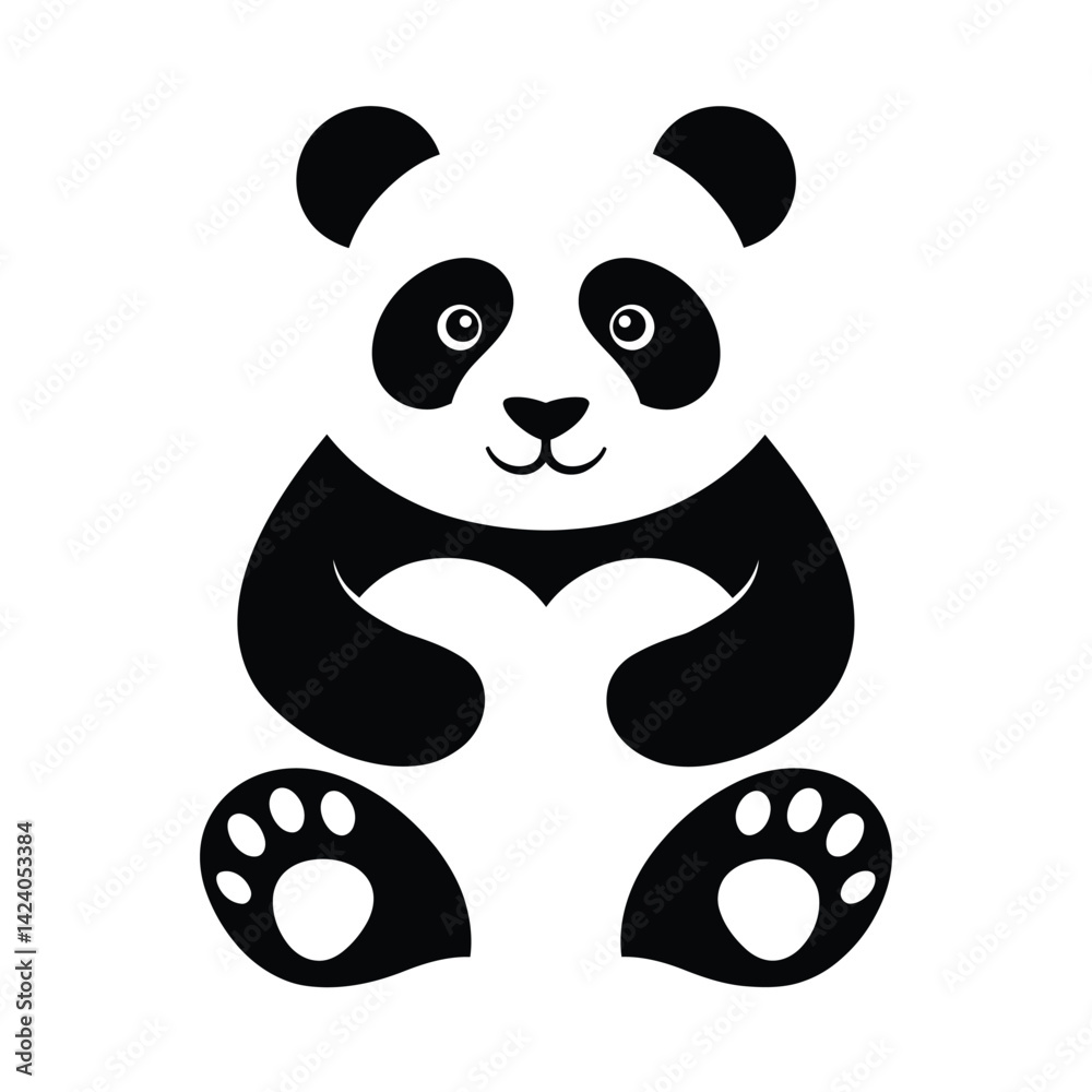 Fototapeta premium Cute Black and White Cartoon Panda Illustration with Hidden Heart Shape, Adorable Panda with Hidden Heart