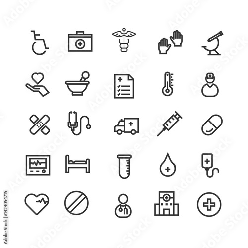 Set of Medical and Healthcare Line Icons for Professional Uses