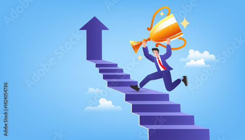 businessman climbing up stairs