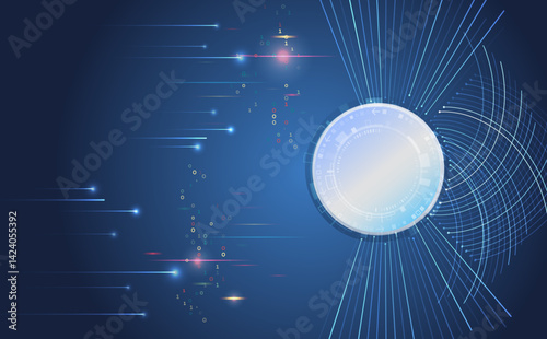 Abstract circles and lines futuristic concept. Data transfer and protection, internet communication on a blue background. High computer technology design. Modern science vector presentation.