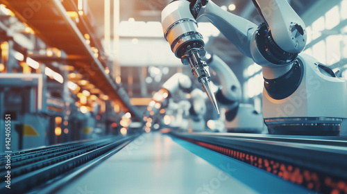 Wallpaper Mural Factory interior showing robotic arms in action Generative AI Torontodigital.ca