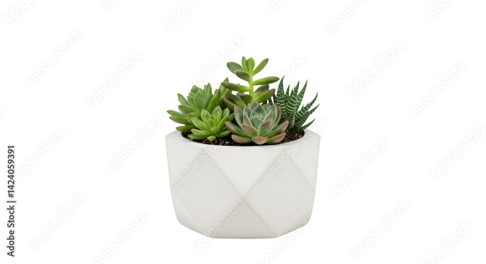 Succulents in geometric white planter Succulents in geometric white planter