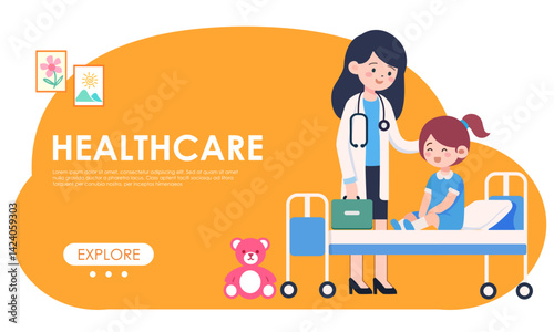 Doctor in her clinic practicing with child patient. Healthcare and Medical concept