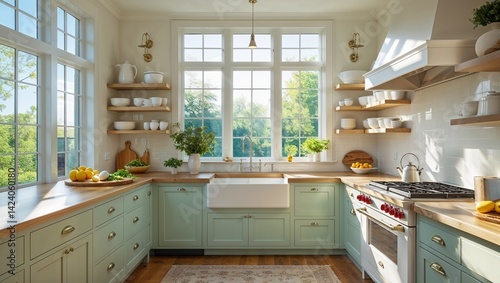This bright airy kitchen is filled with natural sunlight