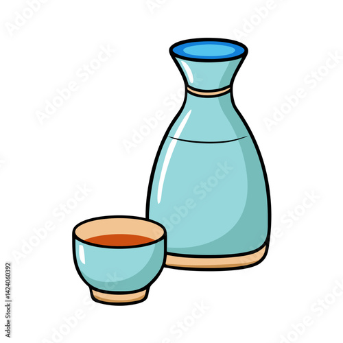 sake bottle and cup icon, sake bottle and cup vector illustration-simple illustration of sake bottle and cup, perfect for sake bottle and cup logos and icons