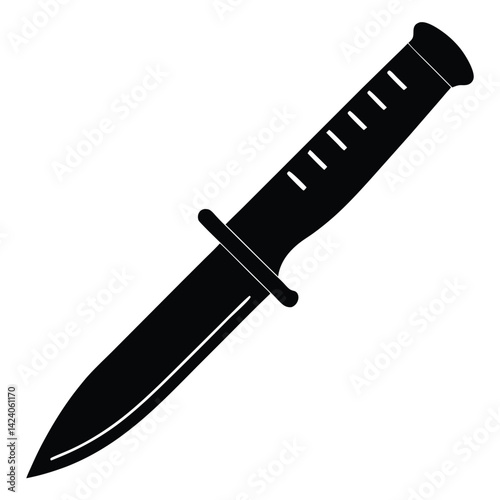 isolated Black vector combat knife on white background