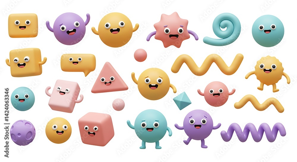 Cute Geometric Shapes Characters Cartoon Illustration Cute Geometric Shapes Characters Cartoon Illustration