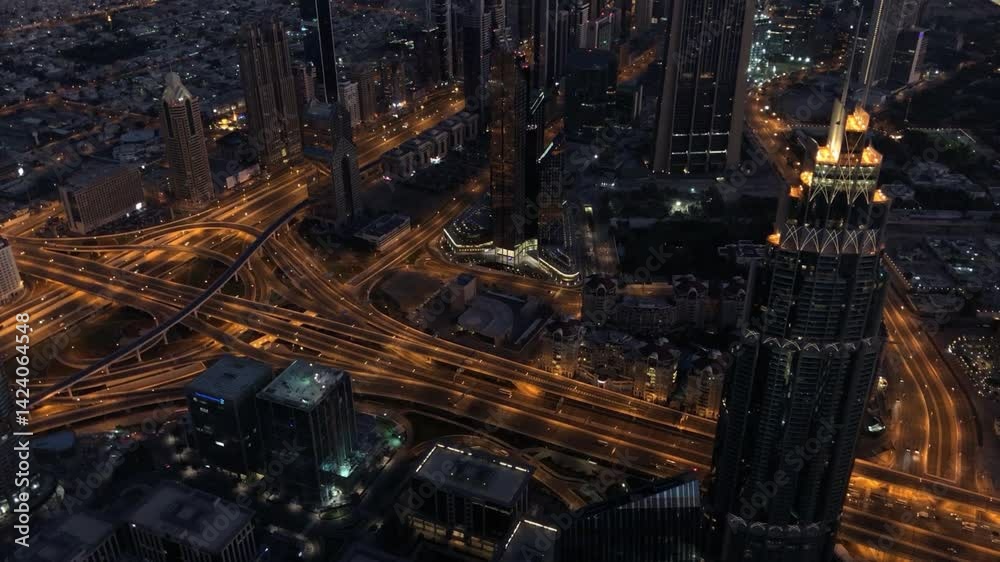 Explore night traffic in Dubai from above with stunning city lights and bustling roadways Explore night traffic in Dubai from above with stunning city lights and bustling roadways
