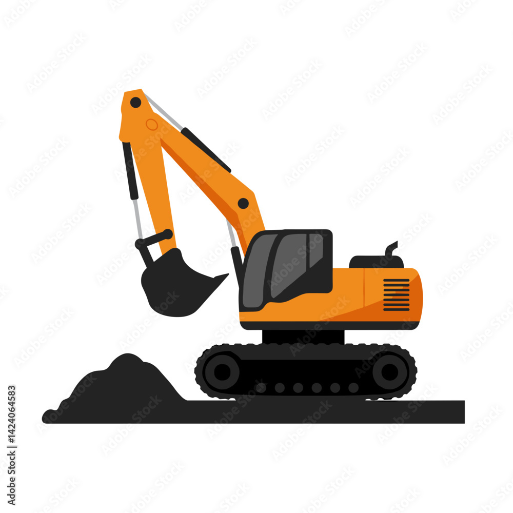 Excavator digging through dirt on construction site Excavator digging through dirt on construction site