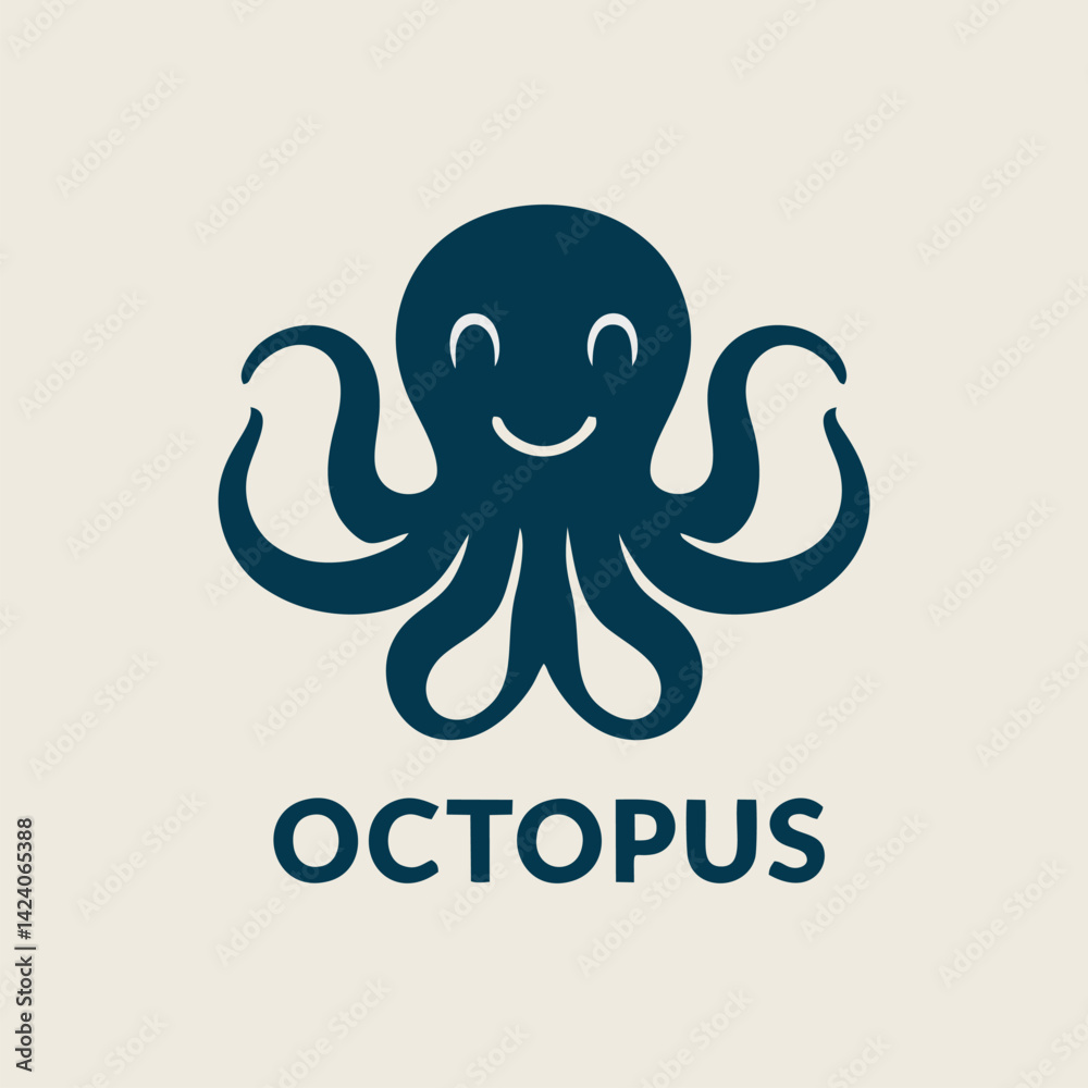 Minimalist octopus emblem in smooth vector lines with oceanic theme Minimalist octopus emblem in smooth vector lines with oceanic theme