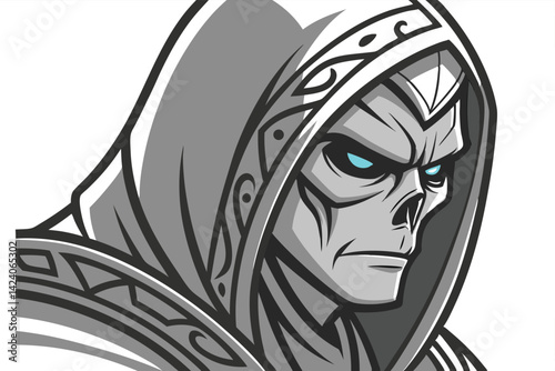 Undead Warrior Illustration Dark Fantasy Armored Character with Glowing Blue Eyes
