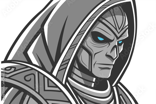Undead Warrior Illustration Dark Fantasy Armored Character with Glowing Blue Eyes