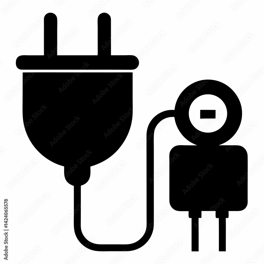 Obraz premium Plug and Socket vector silhouette black design white background